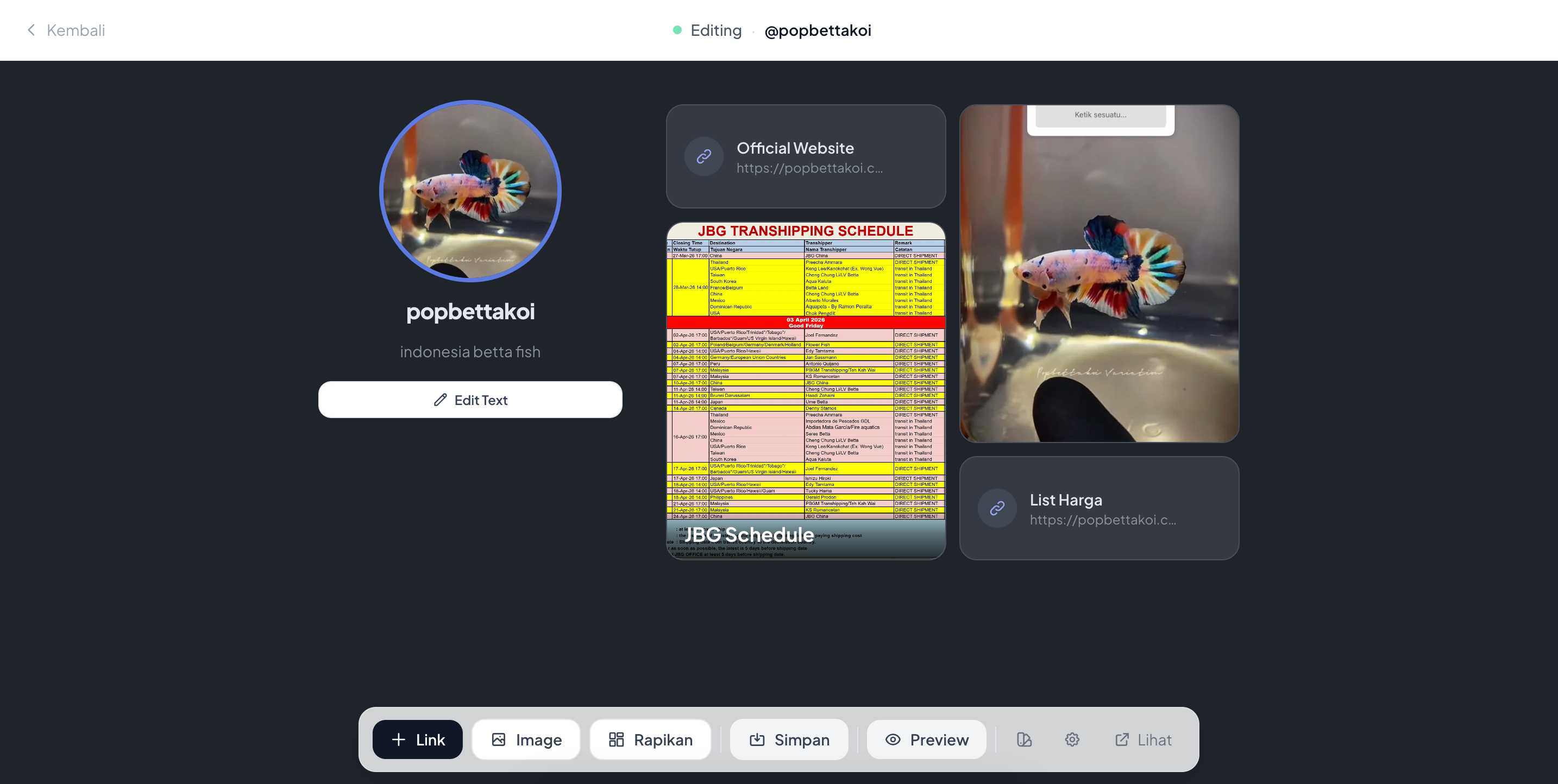 Tampilan editor Linkflows untuk mengelola banyak link